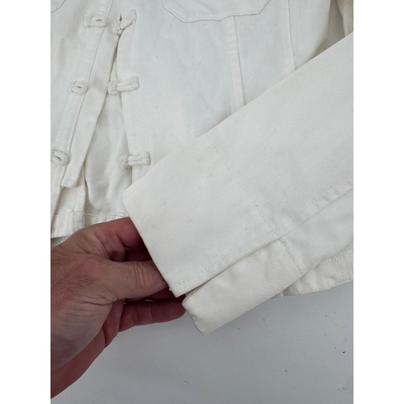 Lauren Jeans Co Lauren Denim Jacket Medium White Mandarin Collar Frog Button - Picture 8 of 16